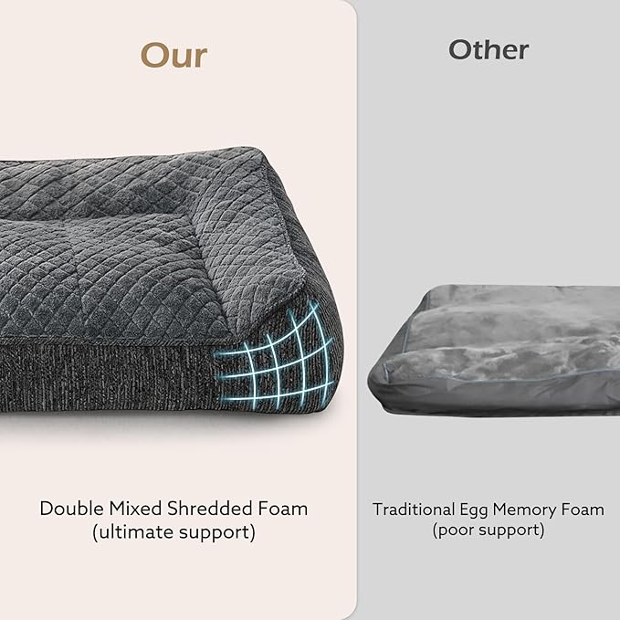 JOEJOY Orthopedic Dog Bed for Medium Dogs, Extra Thick Foam Dog Couch Bed | Bolster Sides | Washable Removable Cover | Non-Slip Bottom | Grey, 35''x25''