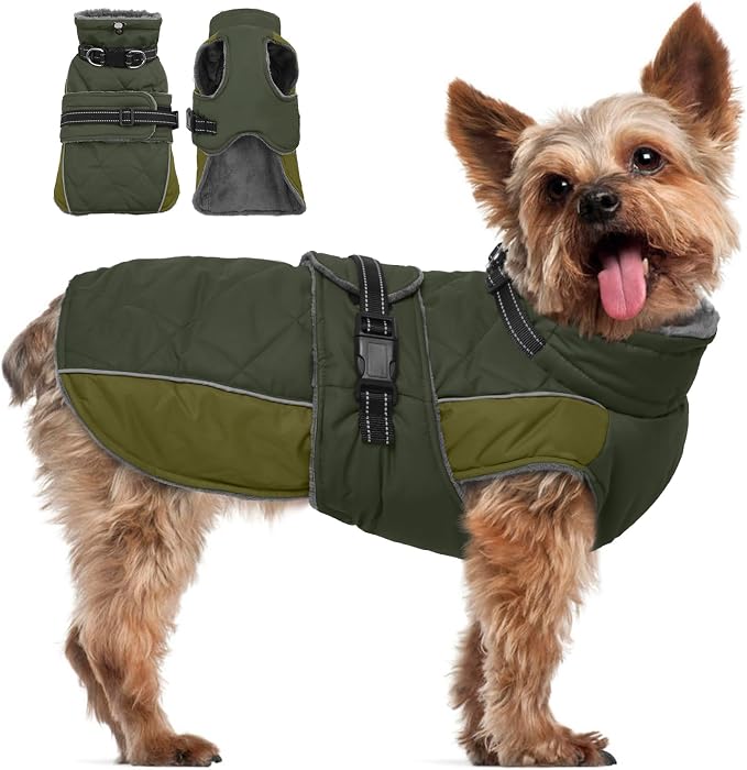 QBLEEV Warm Dog Jacket - Reflective, Adjustable Winter Coat with Turtleneck for Cold Weather, Waterproof Fleece Snowsuit for Small, Medium, Large Dogs