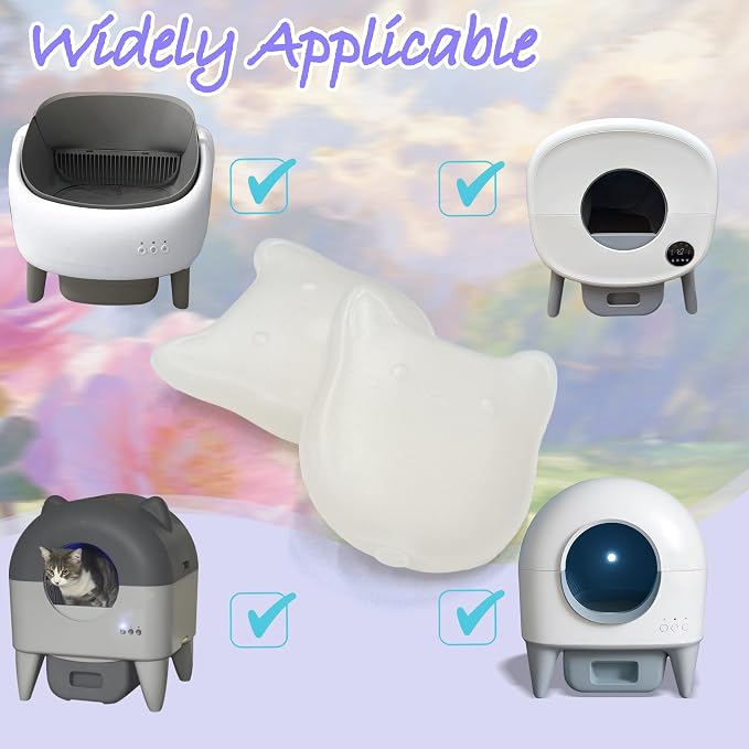 NewKe 4 Pack Deodorizer for Cumrige and for Fumoi Self Cleaning Litter Box | Odor Eliminator Fragrance Refills for Most Automatic Cat Litter Box, Cute Cat Shaped Design with Camellia Flower Scent