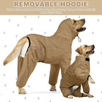 ADINIKIA Dog Raincoat,Waterproof Rain Jacket with Removable Hood,Khaki S | Leash Hole/ Reflective Stripe/Adjustable 4 Legs Rainsuit/Full Coverage/ Snowproof Windproof/ For Small to 3X-Large Dogs