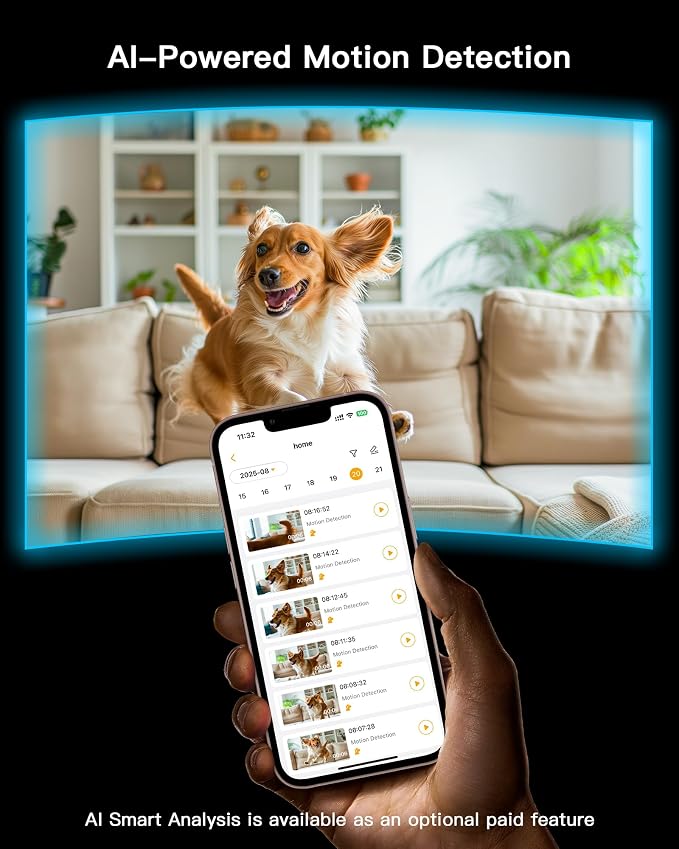ARENTI 360° View 4MP 5G WiFi 6 Pet Camera P2F 2PC with 64G Local Storage | Pan/Tilt, Auto Tracking, AI Human/Motion/Sound Detection, Night Vision, 2-Way Audio, Custom Zones, Timer Cruise, Sleep Mode