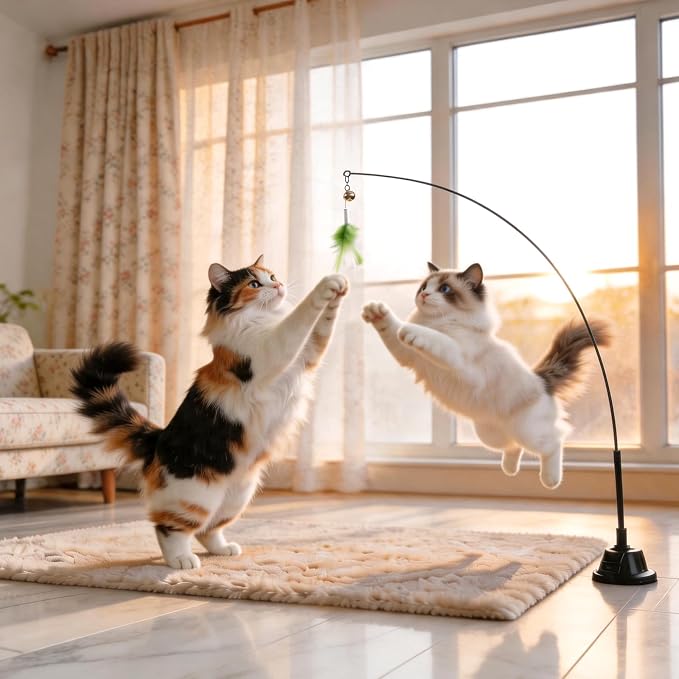 Interactive Cat Toys for Indoor Cats, Feather Wand | Flying Bird Cat Toy with 360° Movement, Enrichment Cat Teaser with 6.5cm Suction Cup, Self-Play Cat Toy for Bored Cats