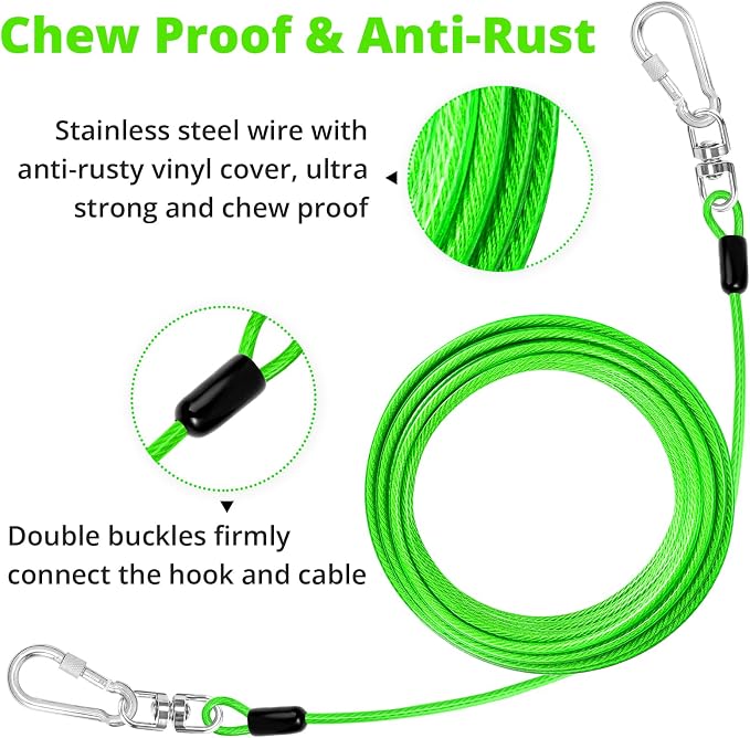 jenico Dog Tie Out Cable: 50 ft Dog Lead for Yard - Heavy Duty Chain Leash Outside for Small Large Dogs Up to 504 lbs - Outdoor Dog Runner Tether