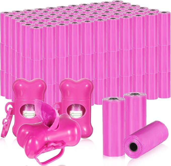 Teling 3000 Count Dog Poop Bags Pet Waste Bags for Poop with 3 Dispensers for Home, Outdoor, Puppy Walking, and Travel, 12 x 8.6 Inch(Hot Pink)