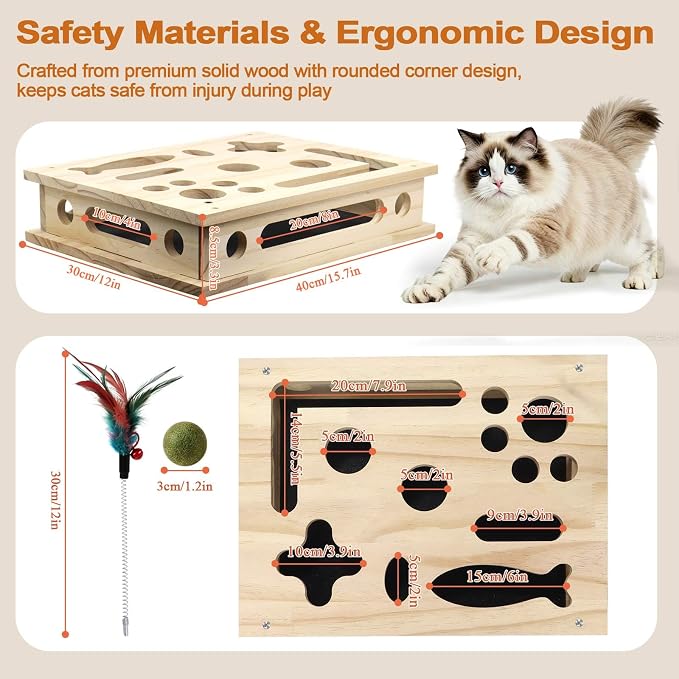 Cat Nail File Scratcher with Sandpaper Stress-Free Alternative to Trimming Nails, 2026 New Cat Scratch Puzzle Enrichment Box, Advanced Claw Saver Box for Cats with 1 Teaser Wand and 2 Catnip Balls