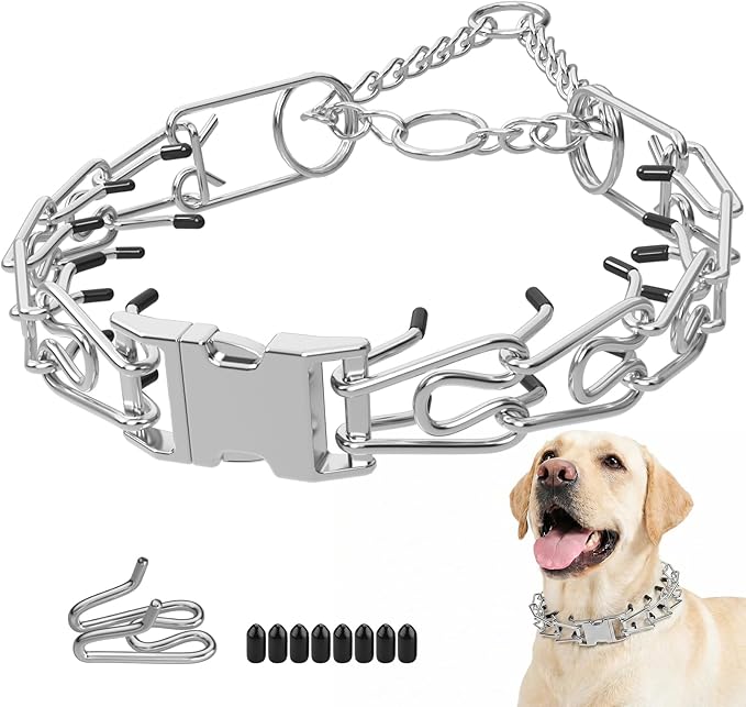 Supet Prong Collar for Dogs, Adjustable Dog Pinch No Pull Training Collar with Quick Release Buckle, Rubber Tips and Extra Links for Small Medium Large Dogs