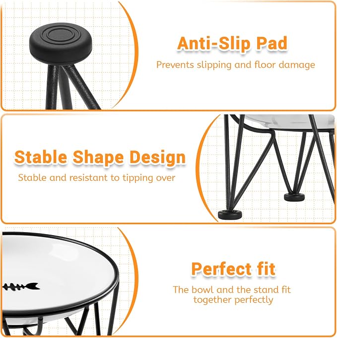 Elevated Ceramic Cat Bowls – Whisker-Friendly & Anti-Vomiting, Non-Slip Raised Cat Food Dishes – Stylish, Safe & Hygienic Feeding Set (2-Pack)