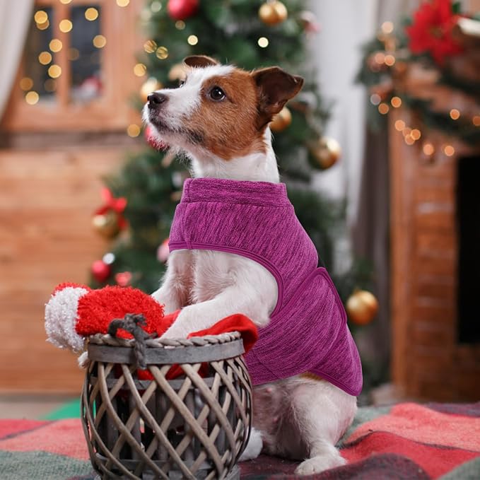 Queenmore XXS Dog Sweaters, Soft Fleece Vest Pullover Dog Jacket with Leash Hole, Warm Winter Dogs Clothes Cold Weather Doggy Dachshund Sweater for Small Dogs Cats Boy or Girl (Cationic Berry, XXS)
