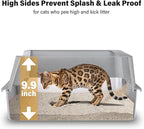 Stainless Steel Litter Box, Extra Large Cat Litter Box for Big Cats | High Sided, Anti-Urine Leakage, Easy Clean, Odor-Free, Non-Sticky, Includes Scoop & Mat