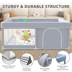 XVISHX Baby Playpen 50 x 50 Inch Play Pen Playards, Playpen for Babies and Toddlers, Baby Playard for Indoor & Outdoor Active Center Game Fence, with Skin-Friendly Fabric and Soft Breathable Mesh Grey