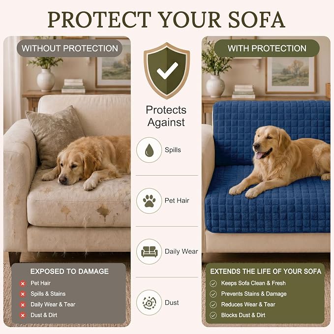 Smiry Velvet Couch Cover for Dogs, Non Slip Soft Sofa Protector for Pets | Washable Sofa Cover for Cats, Cozy Furniture Protector Against Pet Hair, Scratches, Fits Sectional Sofa(Navy Blue, 36"x36")