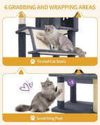 Hzuaneri Tall Cat Tree 84 Inch, Indoor Large Multi-Level Cat Tower | Cat Condo Furniture with 5 Scratching Post, 2 Hanging Basket, 2 Condo, 2 Large Platform, Pet Play House, Dark Grey MS21318SG
