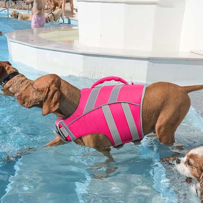 Kuoser Reflective Dog Life Jacket, Dog Life Vest for Swimming Boating | Adjustable Pet Lifejackets, High Flotation Doggie Swimsuit with Rescue Handle for Small Medium Large Dogs