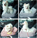 BLOBLO Dog Car Seat Pet Booster Seat Pet Travel Safety Dog Bed for Car with Storage Pocket (Coffee Stripe)