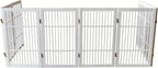 Urnporium Pet Dog Gate Freestanding, Strong Durable Folding Wooden Fence, Portable Acacia Hardwood Safety Barrier for Indoor & Outdoor Use (White Pet Gate, 8 Panel 30" Tall)