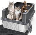 Stainless Steel Cat Litter Box with Lid, 26 x 18 x 12 in | XXXL Enclosed Cat Litter Boxes with Lid for Big Cats,High Sided, Anti-Urine Leakage Bottom Includes Litter Mat & Scoop