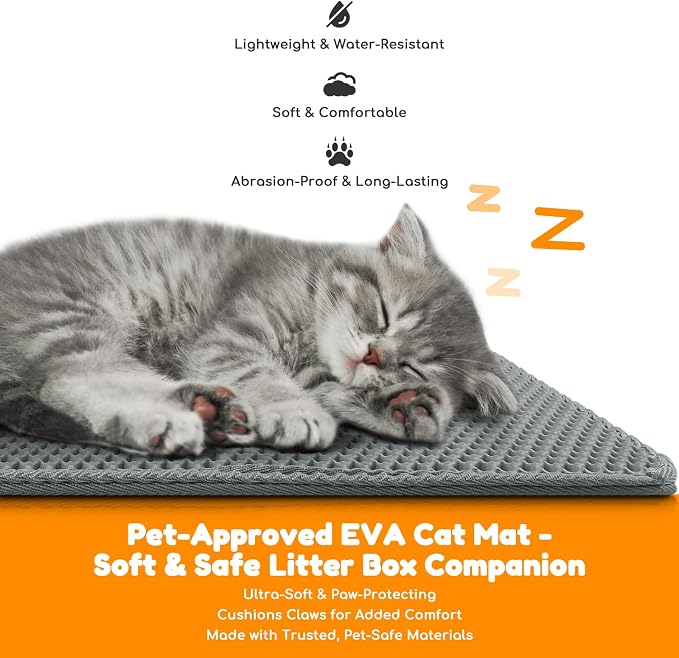 Cat Litter Mat 47"x27",Double Layer EVA Litterbox Mat Dark Gray | Extra Large Honeycomb, Waterproof & non-slip, Odor-free, easy clean, washable durable floor protector,scatter control