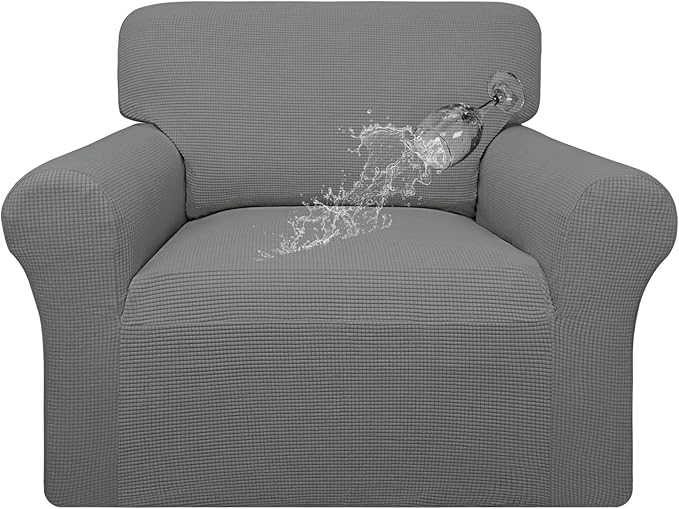 Easy-Going 100% Waterproof Chair Couch Cover, Stretch Jacquard Sofa Cover | Dual Waterproof Sofa Slipcover, Leakproof Furniture Protector for Kids, Pets, Dog and Cat (Chair, Grey)