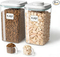 Dog Food Storage Containers Set with One-Touch Lid, (2 × 4.22 QT / 4.0 L) BPA-Free Cat Food Storage Container，Stackable Durable PET with 130ml Scoop, for Kibble & Treats Organization
