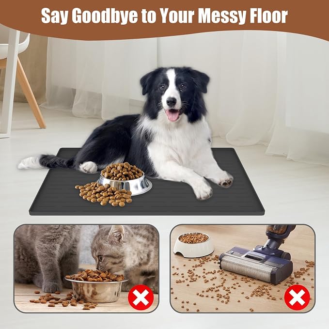 24"x16" Large Dog Food Mat, Silicone Dog and Cat Mats for Food and Water Bowls, Waterproof Raised Edge Pet Feeding Mat for Contain Spills Protects Floors, Multiple Colors & Sizes for Pets, Dark Green