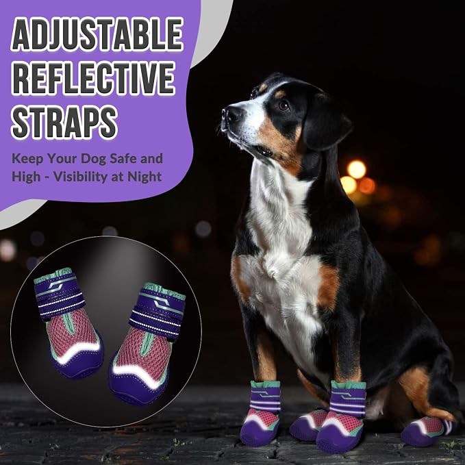 SlowTon Dog Shoes for Large Small Medium Dogs - Breathable Dog Boots for Summer Hot Pavement, Paw Protector for Outdoor Walking Winter Snow, Anti-Slip Rubber Dog Booties for Hardwood Floor (Pink, 8)