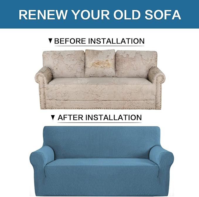 H.VERSAILTEX Armchair Cover High Stretch Sofa Slipcover 1 Piece Couch Covers for Sofa Durable Spandex Fabric Non Skid Machine Washable(Armchair 31"-40", Dusty Blue)