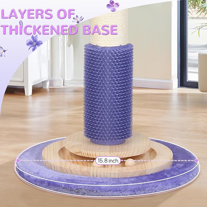 Cat Scratching Post,45'' Tall Wood Vertical Scratcher Tree Toys for Indoor | Large 3.5Inch Natural Sisal Artificial Flower Design Stable Tower Interactive Self Groomer Climbing Full Body Stretching