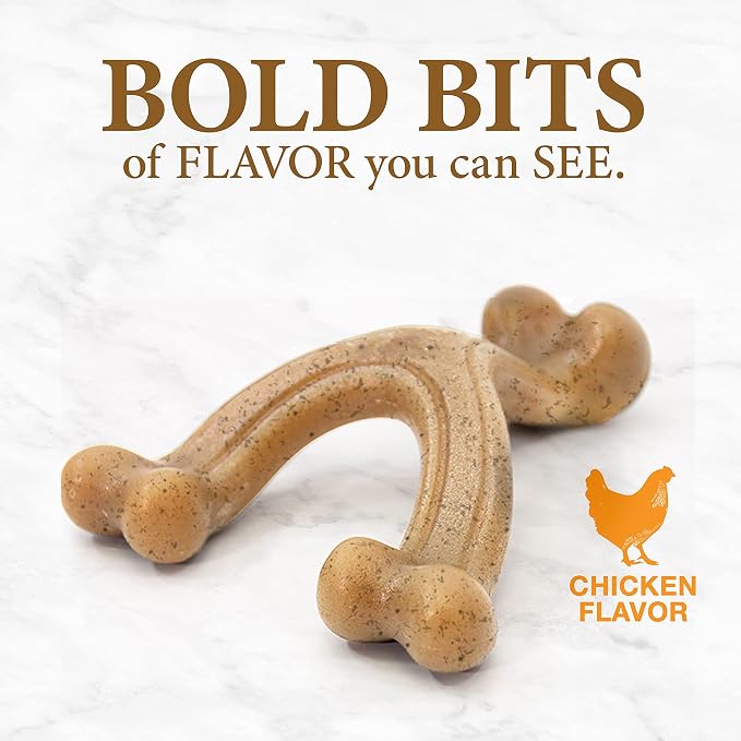Nylabone Strong Chew Gourmet Style Wishbone Dog Chew Toy, Chicken Flavor | Small breeds, durable chew toys, long lasting, easy-hold shape, helps clean teeth, for dogs up to 25 lbs