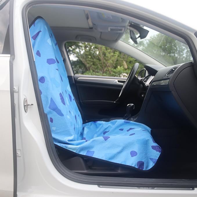 Car Seat Cover Protector Front Seats,for Gym Workout,Running,Swimming,Beach and Hiking,Waterproof Sweat Towel Bucket Seat Covers for Cars SUV Trucks (Blue Marbling, 2Pcs)