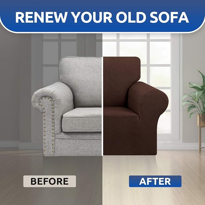 Stretch Chair Sofa Slipcover, Single Couch Cover,Chocolate | 1-Piece Washable Sofa Cover,Pet Friendly (31"-55") Furniture Protector Soft Jacquard Elastic Bottom for Dogs & Kids