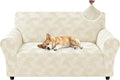 ZNSAYOTX Stretch Couch Covers for 2 Cushion Couch, 1-Piece Loveseat Covers Sofa Slipcover, Furniture Protector with Elastic Bottom for Dogs Geometrical Jacquard Fabric (Medium, Beige)