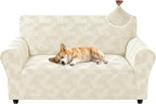 ZNSAYOTX Stretch Couch Covers for 2 Cushion Couch, 1-Piece Loveseat Covers Sofa Slipcover, Furniture Protector with Elastic Bottom for Dogs Geometrical Jacquard Fabric (Medium, Beige)