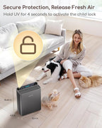 Afloia Air Purifier for Home & Bedroom, 2,000 ft², PM2.5 Monitor | Europa 2.0 Grey features a PM2.5 Air Quality Monitor, Smart Auto Mode, and a washable pre-filter for large homes.