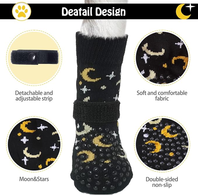 SCENEREAL Anti Slip Dog Socks to Prevent Licking Paws for Hardwood Floors | Double Sides Dog Shoes Boots & Paw Protectors for Hot/Cold Pavement, Dog Grippy Booties for Small Medium Large Senior Dogs