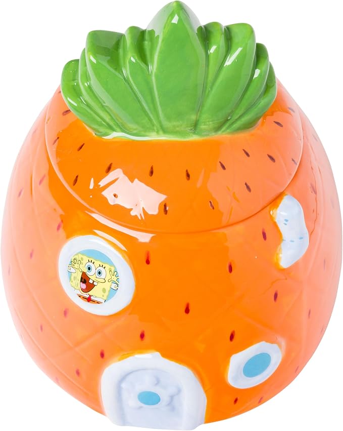 Silver Buffalo SpongeBob SquarePants Small Sculpted Ceramic Snack Jar Featuring Pineapple House and SpongeBob SquarePants, 5.2” x 5.2” x 6.6”