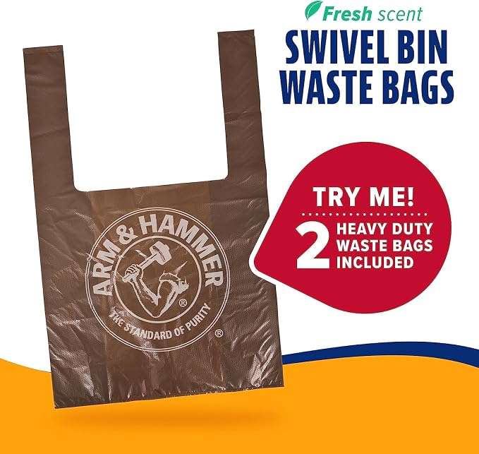 Arm & Hammer Dog Pooper Scooper Swivel Bin & Rake, Poop Scoop for Dogs, Black (2 Heavy Duty Scented Waste Bags Included)