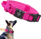 AirTag Dog Collar for Large Dogs Tactical Dog Collar with AirTag Holder | Upgrade Waterproof,Control Handle,Quick-Release Metal Buckle,1000D Nylon Fabric,Soft-Padded Webbing,Velcro Patch(Rose Red,XL)