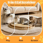 Cat Scratcher, Sisal Scratching Pad Kitten Cat Ball Track Toy | 3 Spring Plush Toys for Chasing Hunting Exercise, Round Wooden Non-Slip Cat Scratchers for Indoor