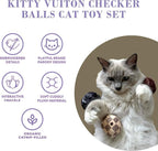 Haute Diggity Kitty Vuiton Checker Balls Set, Soft Plush Cat Toys | 3 Pack Catnip Toys with Interactive Crackle Sound, Safe & Durable Cat Nip Kicker Toy for Outdoor & Indoor Cats & Kitten
