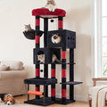 Hey-brother Cat Tree Tower with Stable L-Shaped Widen Base, Condo, MPJ086BR | 68.5 Inches Multi-Level Furniture with 2 Platforms, 11 Scratching Posts, Hammock and Toys Ball for Indoor Cats, Black and Red