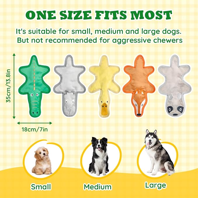 No Stuffing Dog Toys, Tough Durable Plush Chew Toy for Boredom and Teething, Squeaky Dog Toys for Small Medium Large Dogs to Keep Them Busy (5 Pack)