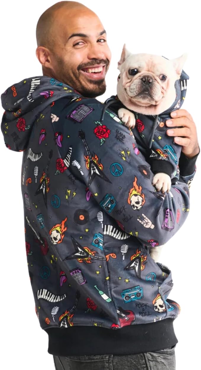 Spark Paws Dog Hoodie – Premium Dog Sweater for Small, Medium, and Large Dogs | Warm Outfits for French Bulldogs, Pitbull, Puppy, Winter Jacket Alternative - Rock and Roll - L