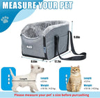 Pet Car Center Console Elevated Armrest Car Seat for Small Puppy, Dogs & Cats (Up to 10 lbs) – Dark Gray Washable Plush Carrier with Safety Leash, Fits Front Vehicle Console Space (Grey)