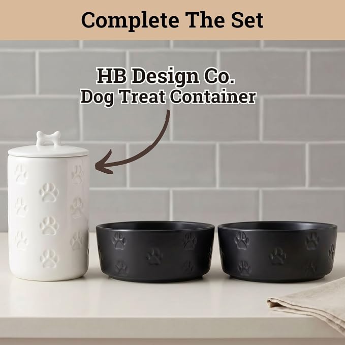 Ceramic Dog Bowl Set of 2 with Anti-Skid Base 7.5" W x 3" H, 6 Cup Capacity | Thick Ceramic, Dishwasher Safe, Anti-Skid Rubber Base, 6 Cups per Bowl, Ceramic Food & Water Bowls Set of 2 for Large Dogs