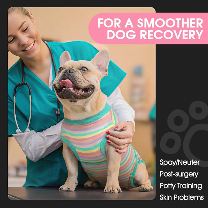 FUAMEY Recovery Suit for Dogs After Surgery,Soft Breathable Dog Bodysuit | E-Collar & Cone Alternative Surgical Suit,Male Female Dog Neuter Spay Suits Anti Licking Wounds Onesie Mint Green Stripes M