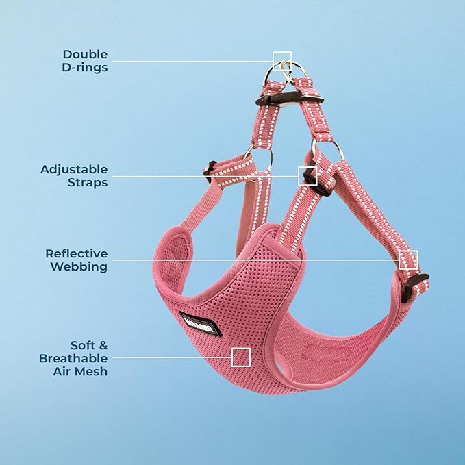 Voyager Step-in Flex Adjustable Dog Harness - Pink, Medium | 17 - 21" in Chest, Fully Adjustable, Reflective Bands, All Weather Breathable Air Mesh, Lightweight, Fast Drying