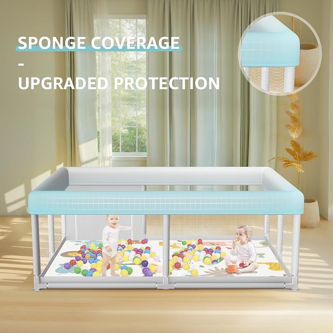 Hiaksedt Baby Playpen with Mat 65 "x 50 ", PlayPen for Babies and Toddlers | Sturdy Safety Play Yard for Indoor & Outdoor with Zipper Gates