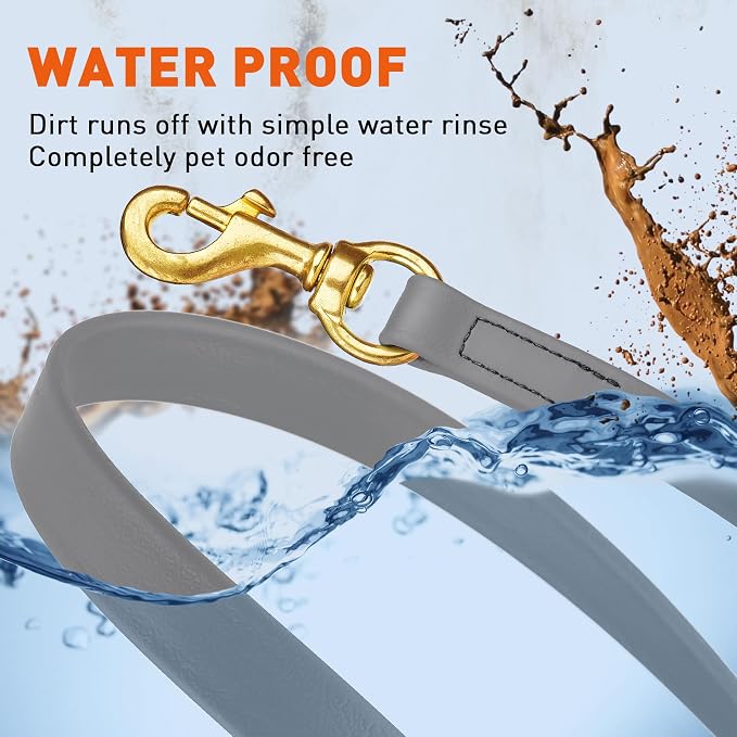Viper Biothane K9 Working Dog Leash Waterproof Lead for Tracking Training Schutzhund Odor-Proof Long Line with Solid Brass Snap for Puppy Medium and Large Dogs, 33ft Battleship Gray