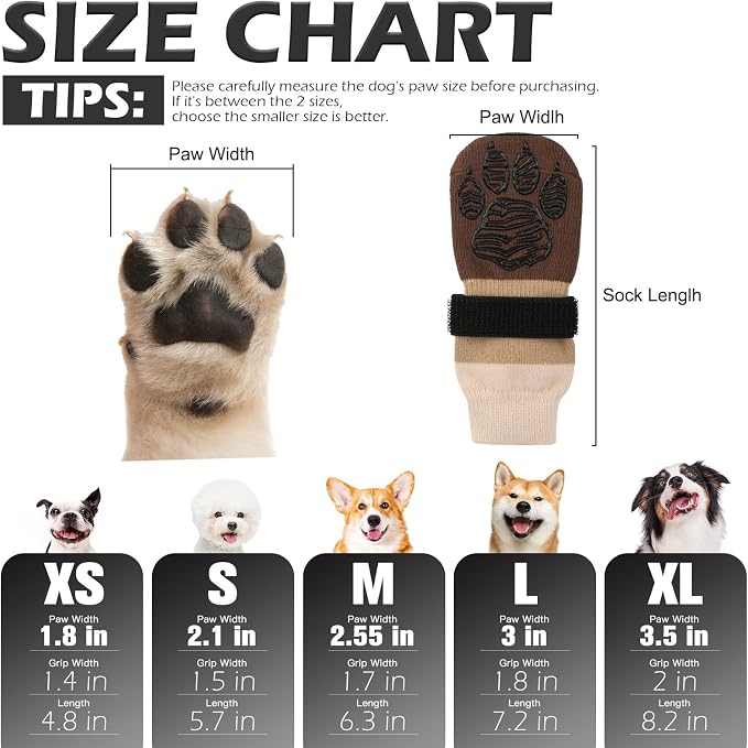 EXPAWLORER Non-Slip Dog Socks for Hardwood Floors to Prevent Licking, Dog Shoes for Hot Pavement Quick Walking, Dog Booties Boots & Paw Protectors with Grippers for Small Medium Large Senior Dogs S