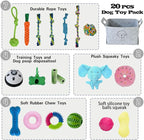 MRSOHRET 20Pcs Puppy Chew Toys for Teething, Dog Chew Toys with Rope Toys, Pet Dog Toothbrush, Treat Balls, Plush Toys and Squeaky Toy for Small Medium Dogs with Basket (20 Pack Elephant)